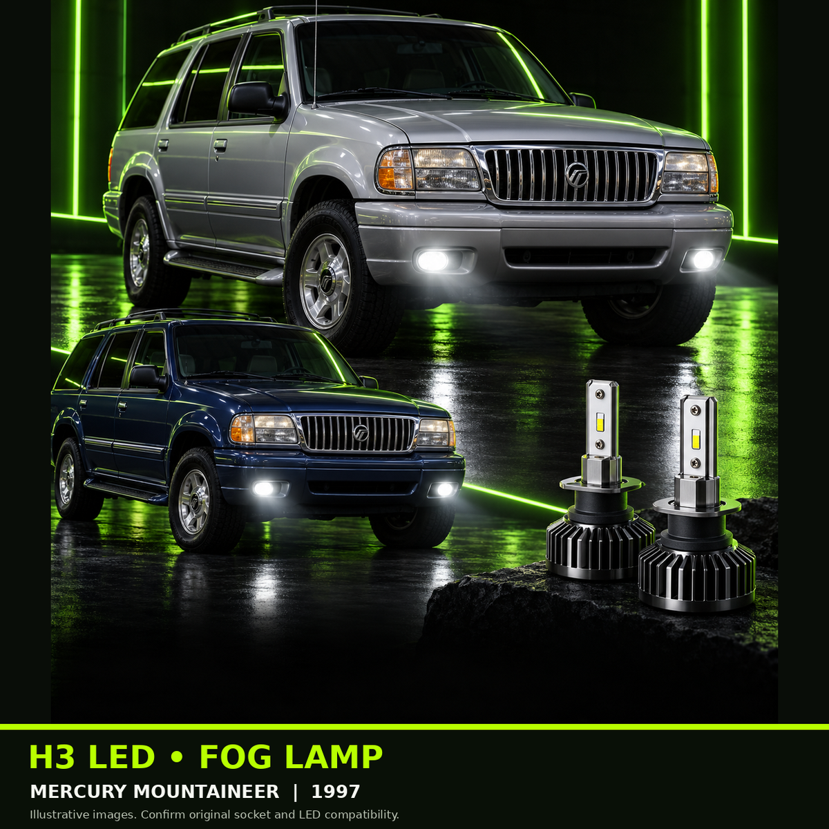 H3 fog lamp bulb guide - MERCURY MOUNTAINEER, 1997 example