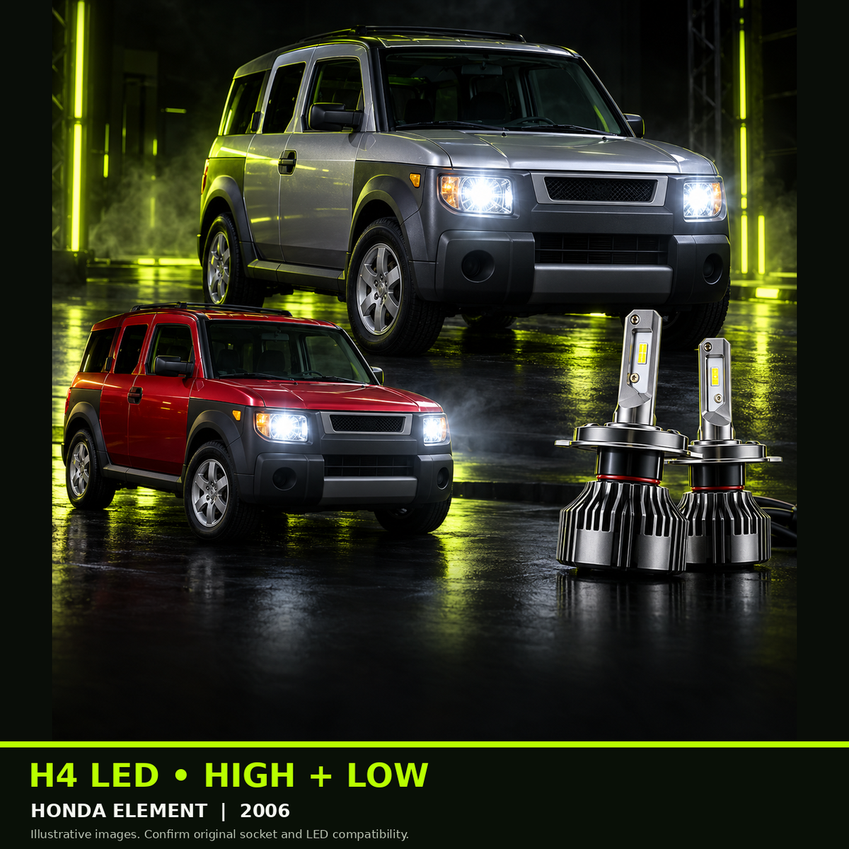 H4 high + low bulb guide - HONDA ELEMENT, 2006 example