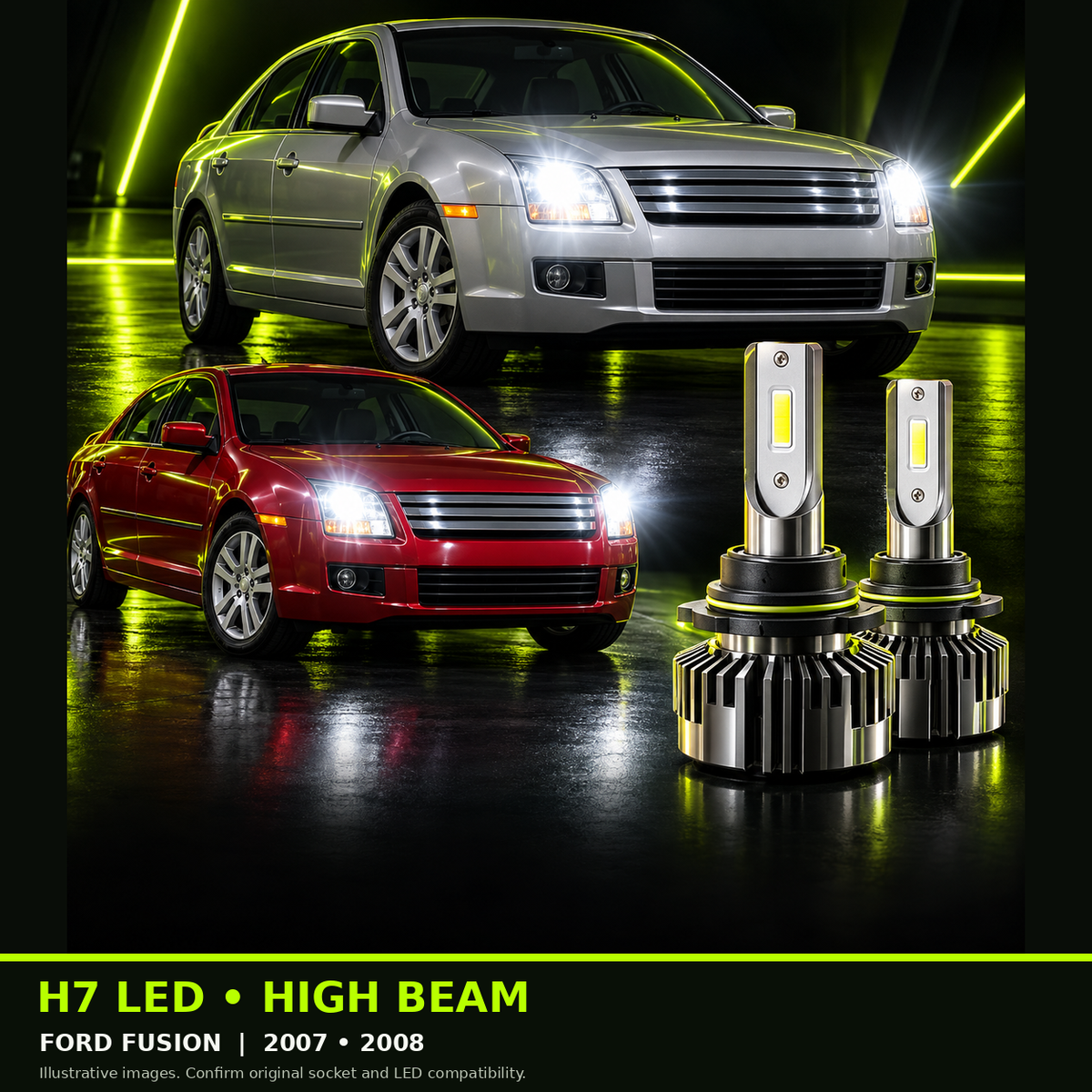 H7 high beam bulb guide - FORD FUSION, 2007 • 2008 example