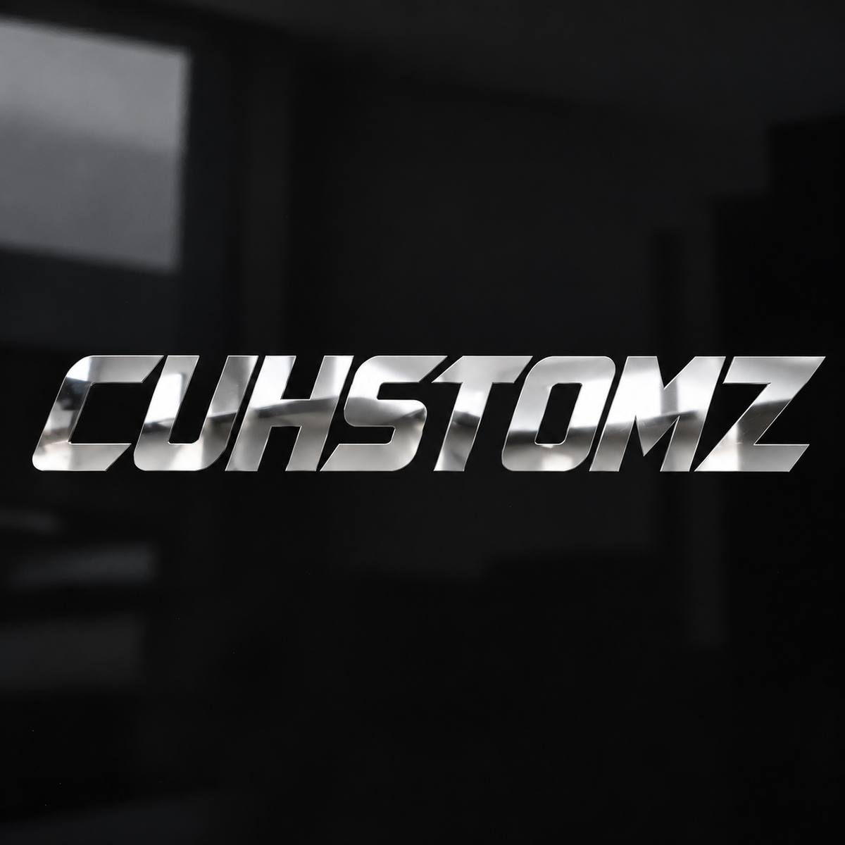 One flat CUHSTOMZ mirror chrome decal on black glass