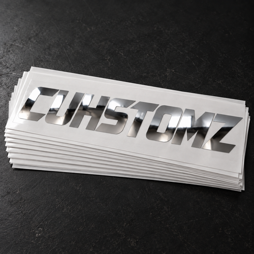 Display stack of chrome CUHSTOMZ decals; sold individually