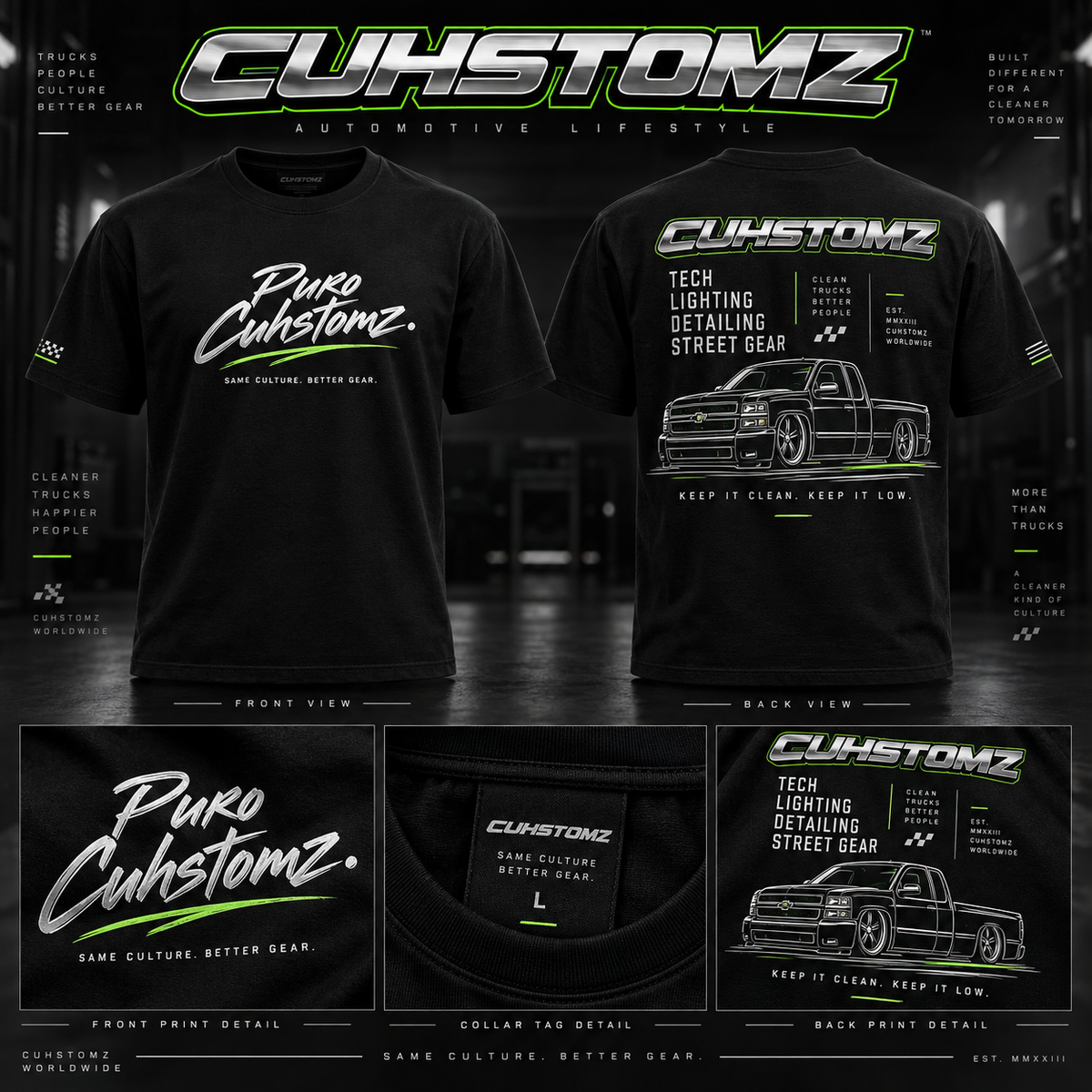 Puro Cuhstomz Street Gear Tee front and back design concept